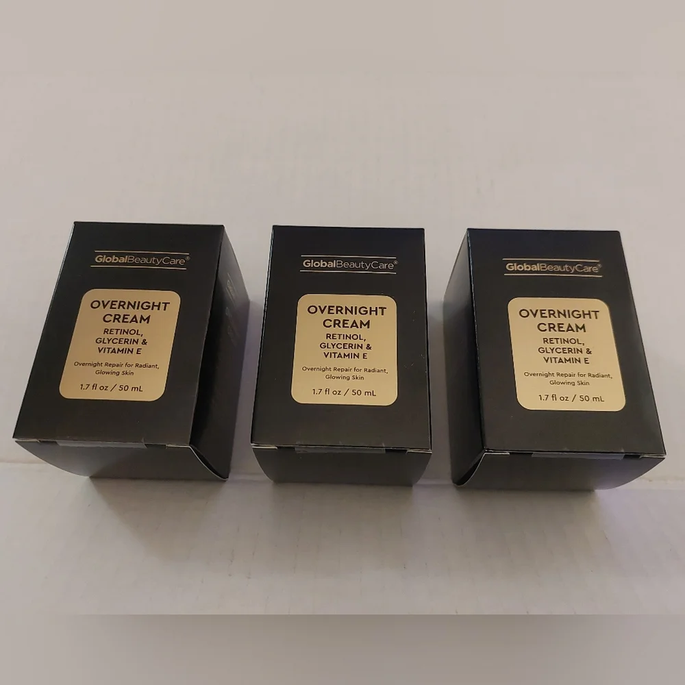 New In BOX Global Beauty OverNight Creme Retinol Plus 1.7 Oz X3